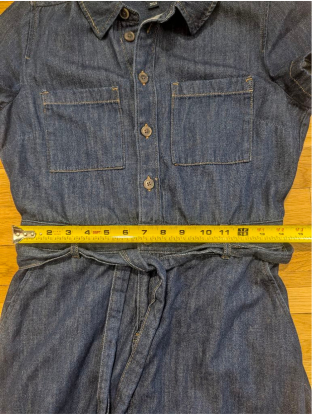J. Crew Factory Denim Utility Dress Short Sleeve w/Tie + Button Front Size 4 - Picture 9 of 13